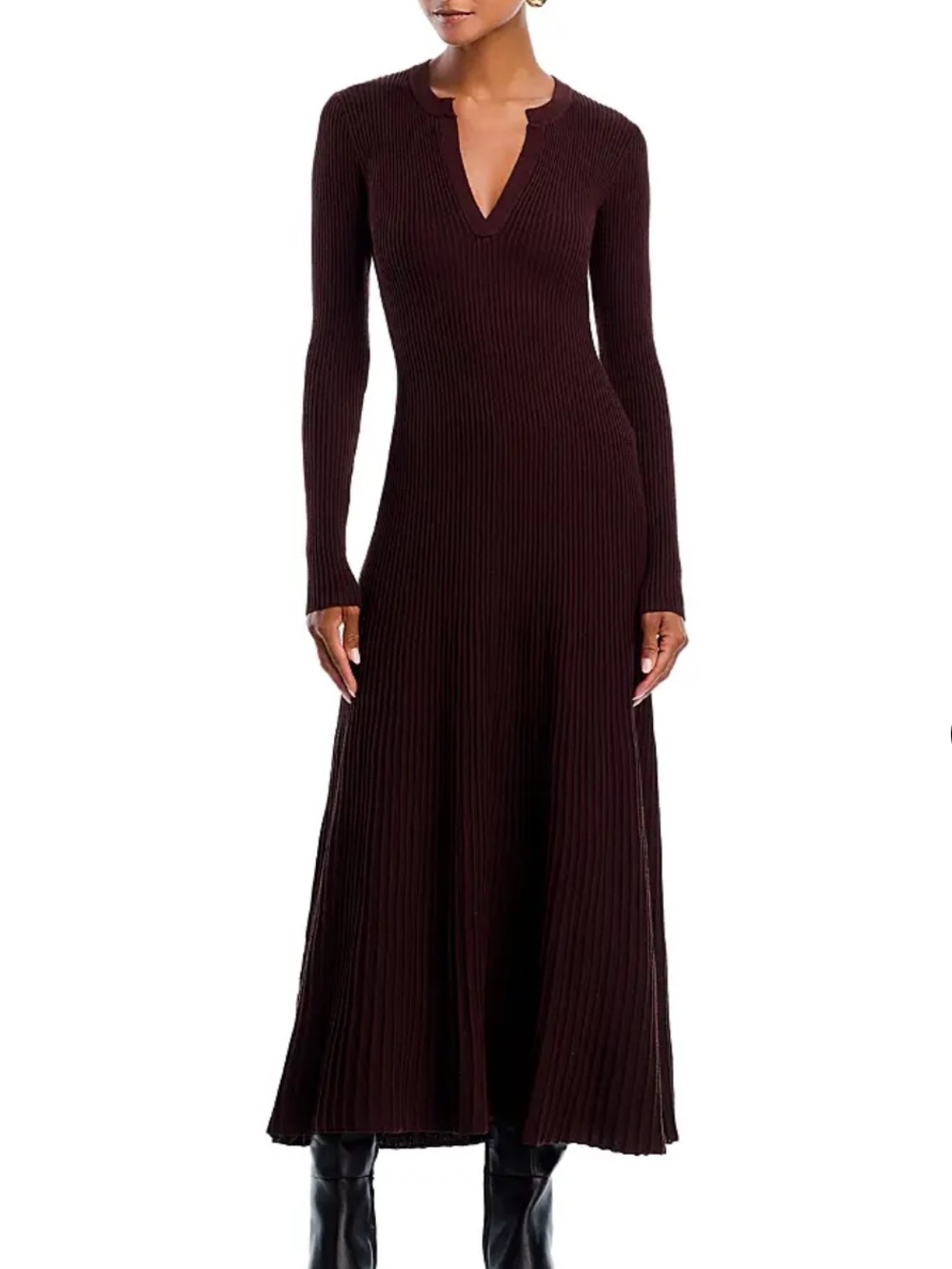 Bardot Hattie Knit Midi Dress V-Neck Chocolate Brown Medium NWT
